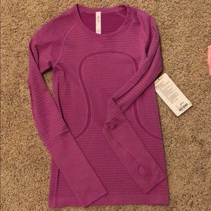 Lululemon Purple Striped Swiftly Tech LS Crew